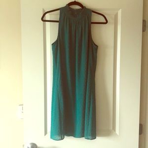 Green, high-neck, knee-length cocktail dress